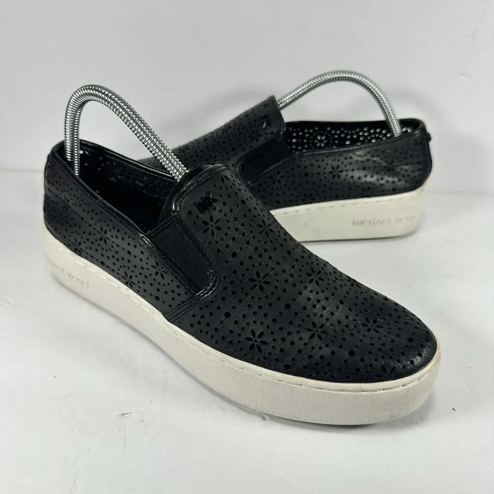 Michael Kors Black Laser-Cut Perforated Slip-On Platform Sneakers Size 10
